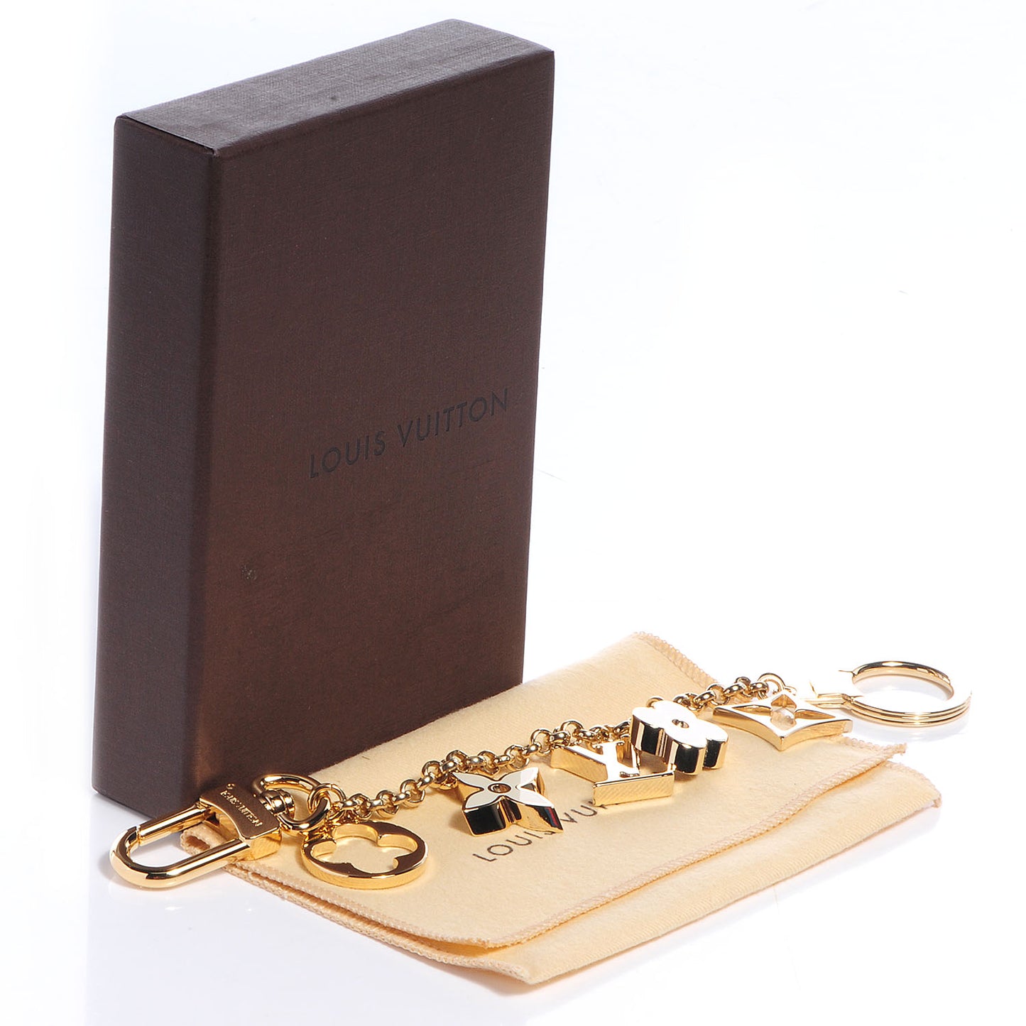 Brass Enamel Fleur De Monogram Bag Charm Chain Gold