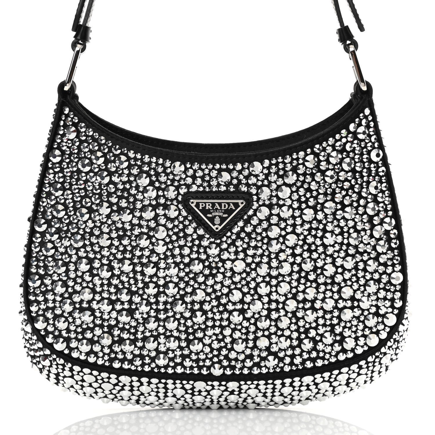 Prada Satin Crystal Cleo Adjustable Strap Shoulder Bag Metal 8 of 11