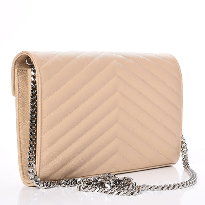 Saint Laurent Grain De Poudre Matelasse Chevron Monogram Chain Wallet Nude Powder 3 of 7