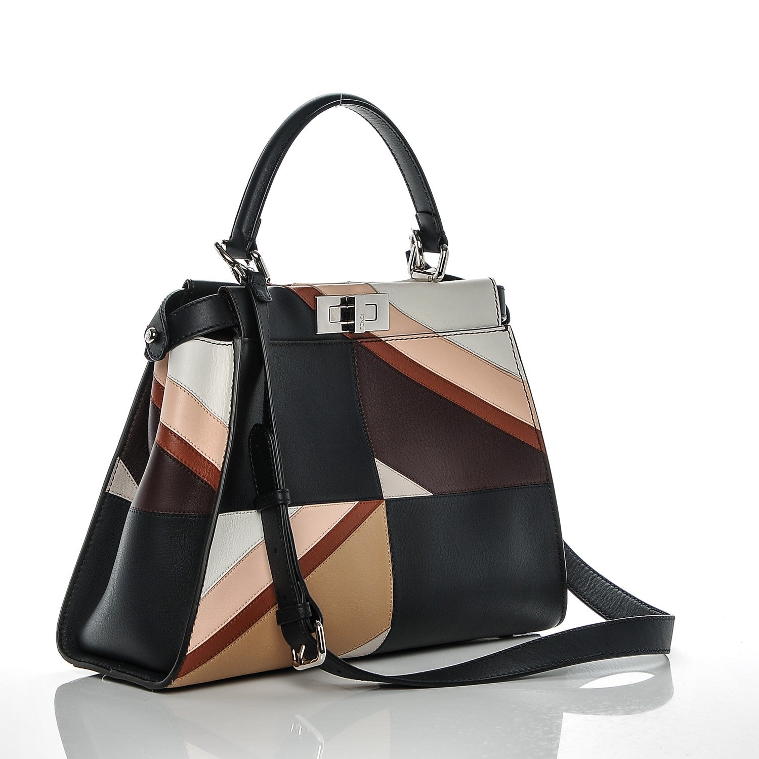 Fendi Vitello Seta Patchwork Medium Peekaboo Iconic Satchel Night Blue Multicolor 3 of 7