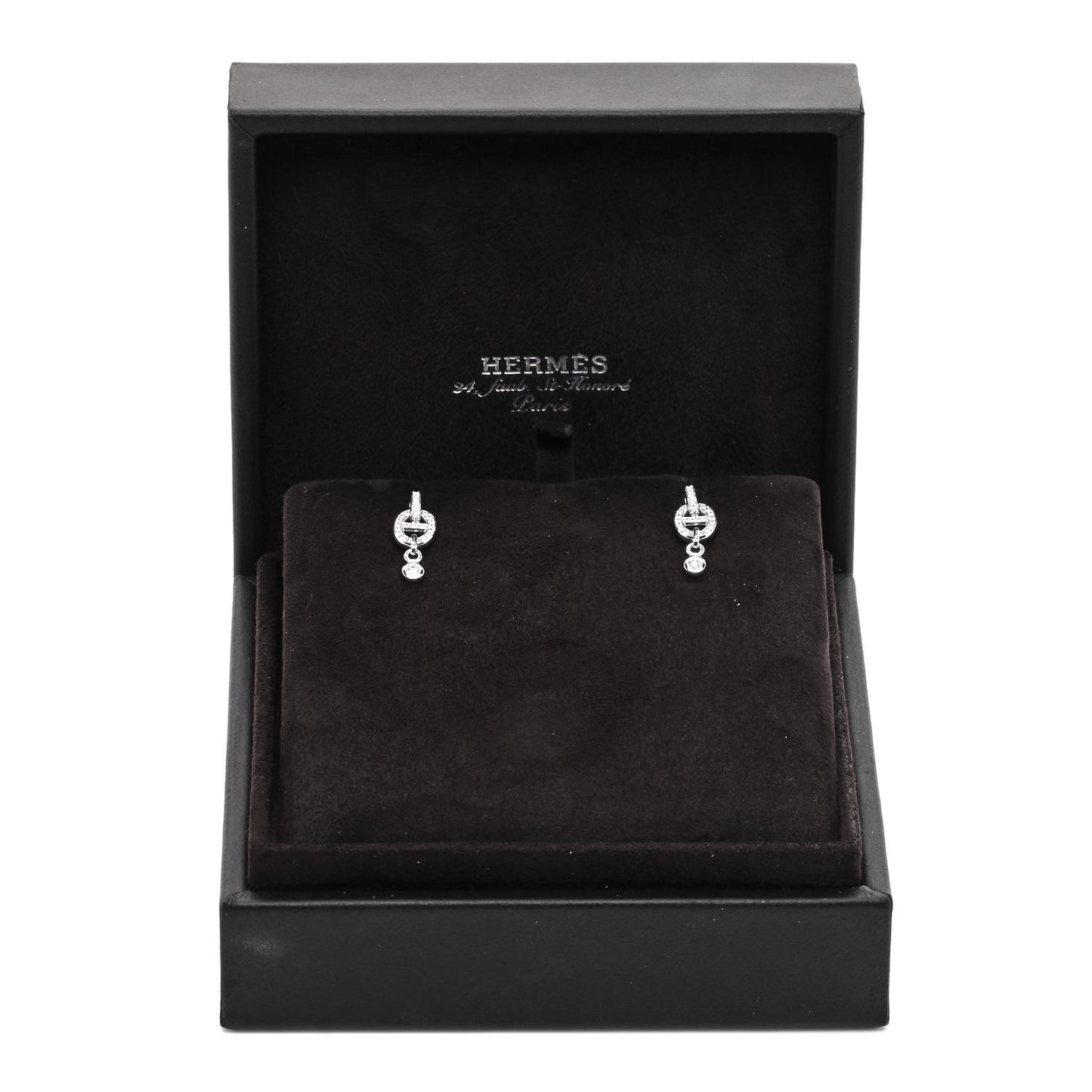 18K White Gold Diamond PM Chaine D'Ancre Enchainee Earrings