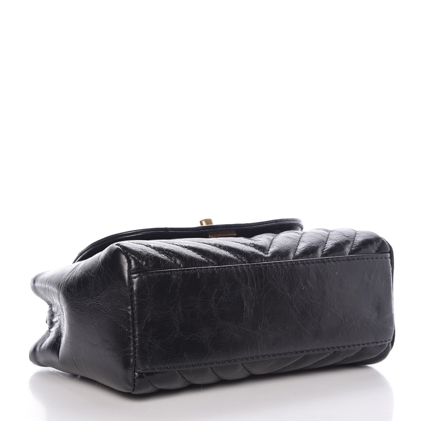 Glazed Calfskin Chevron Quilted Small Hampton Flap Black