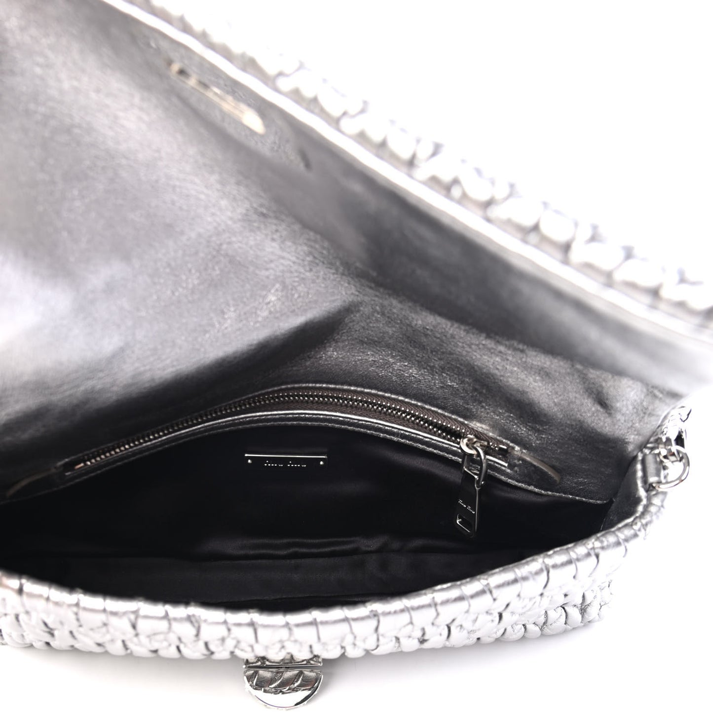 Metallic Nappa Matelasse Crystal Flap Clutch Cromo