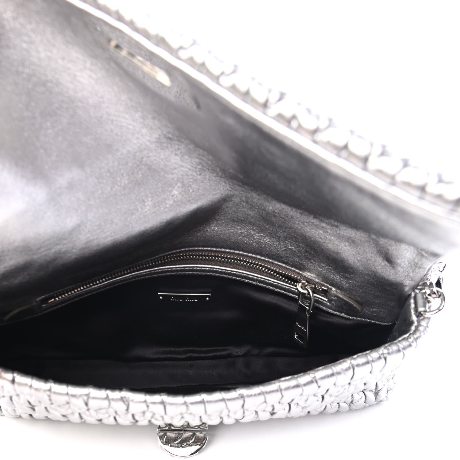 Miu Miu Metallic Nappa Matelasse Crystal Flap Clutch Cromo 4 of 4