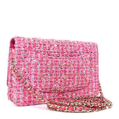 Chanel Tweed Quilted Wallet On Chain WOC Pink Blue White 3 of 11