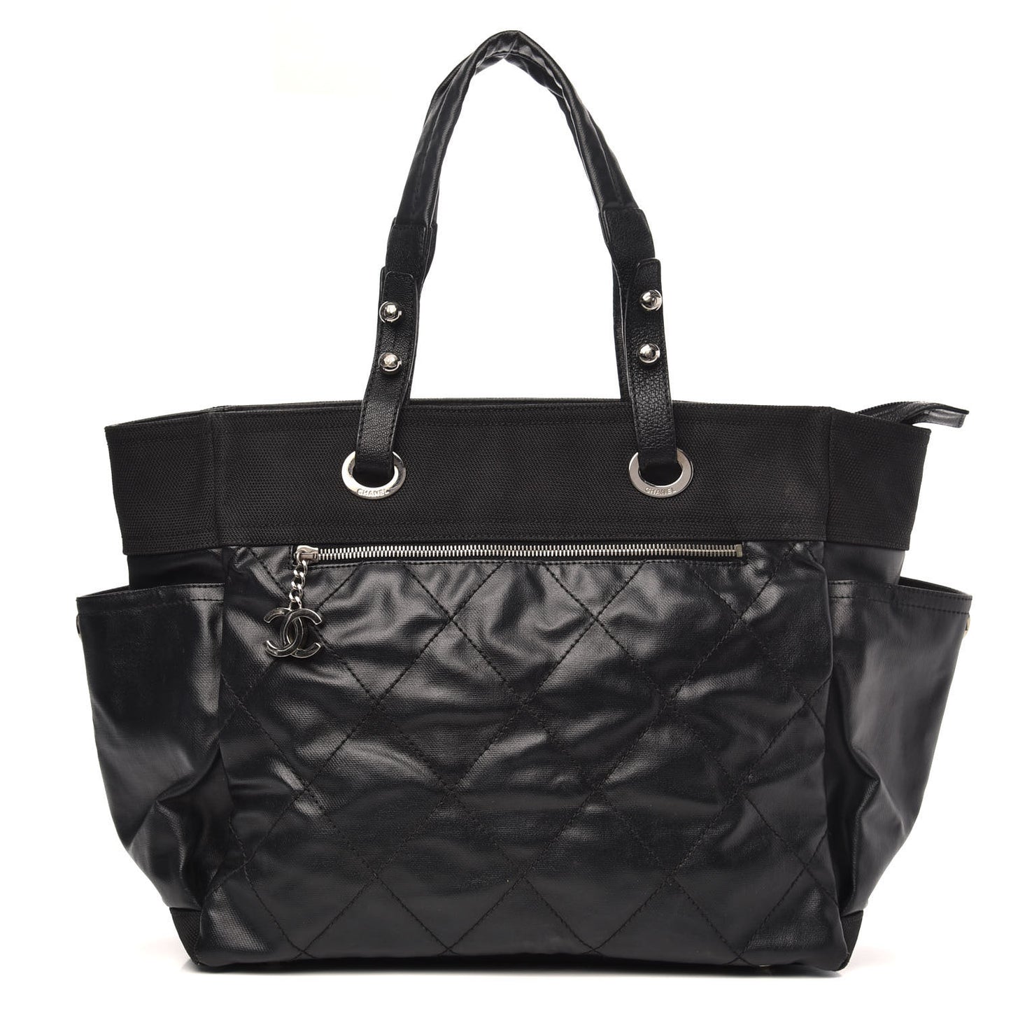 Coated Canvas Quilted Large Paris Biarritz Tote Black