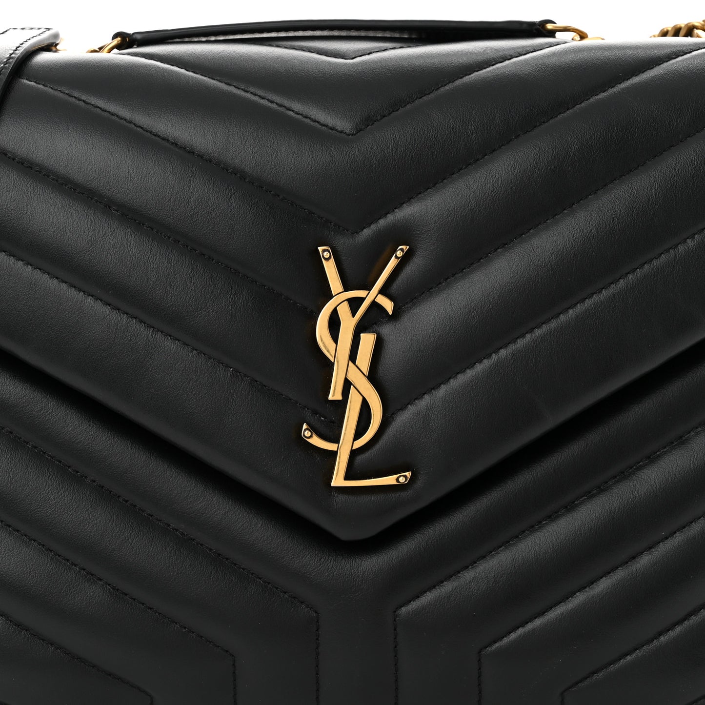 Calfskin Y Quilted Monogram Medium Loulou Chain Satchel Black