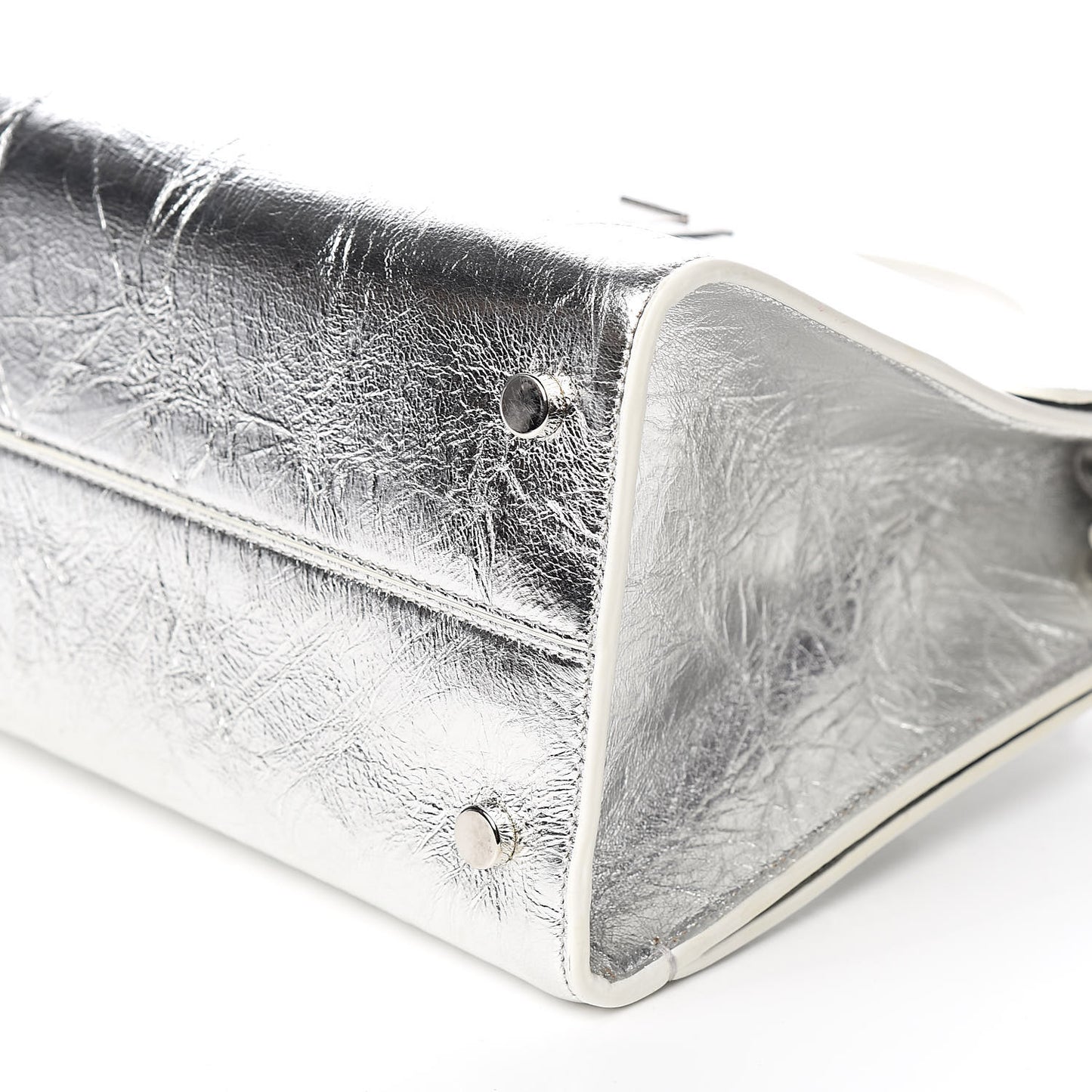 Metallic Calfskin Medium Diorever Flap Silver
