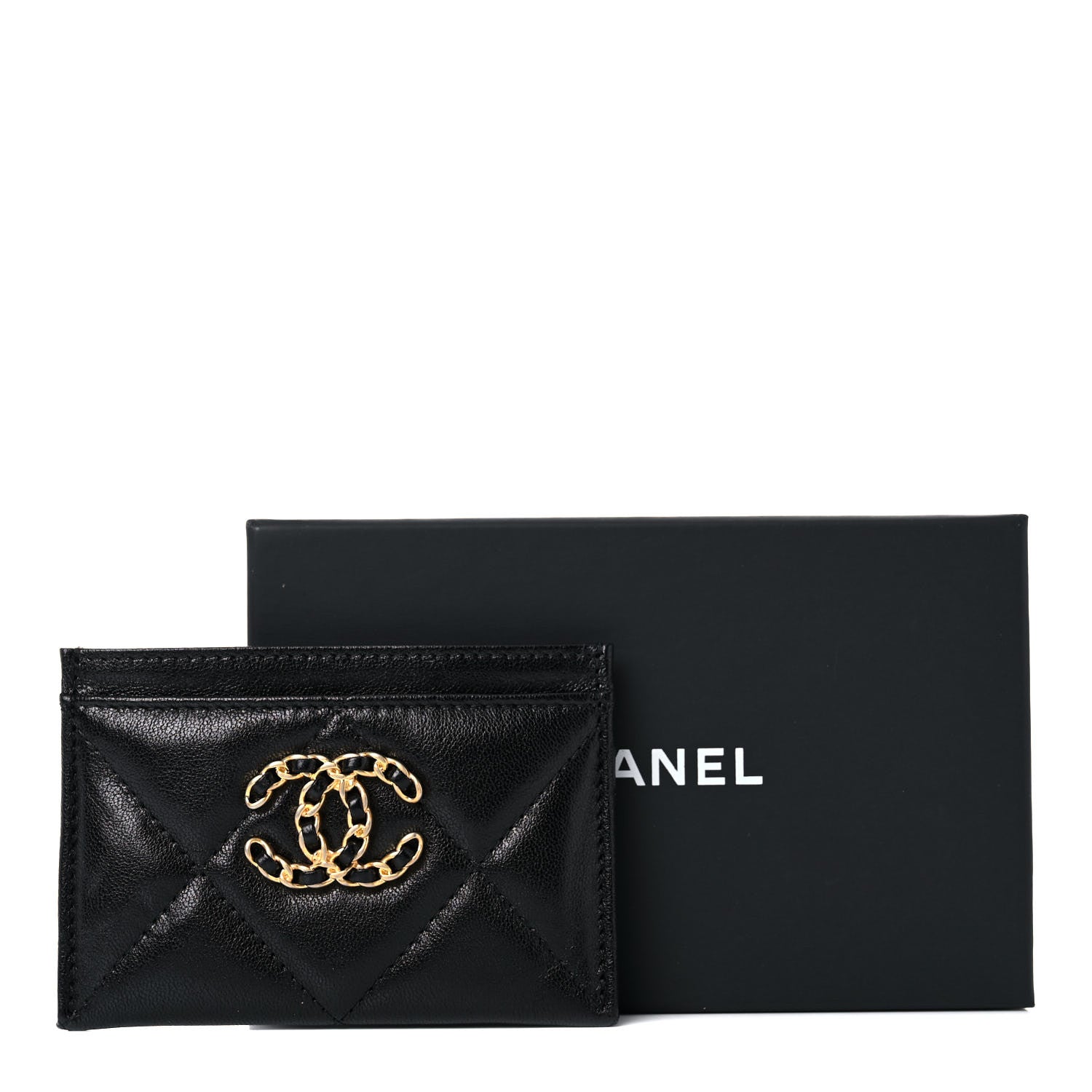 Chanel Shiny Goatskin Quilted Chanel 19 Card Holder Black 9 of 9