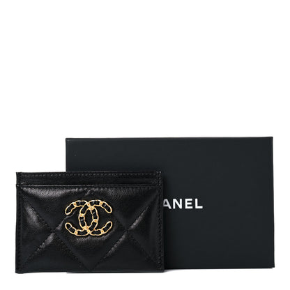 Chanel Shiny Goatskin Quilted Chanel 19 Card Holder Black 9 of 9