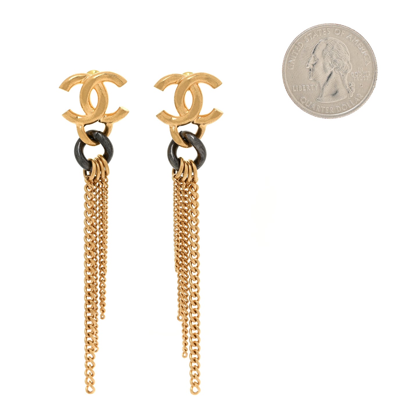Chain CC Dangle Earrings Gold