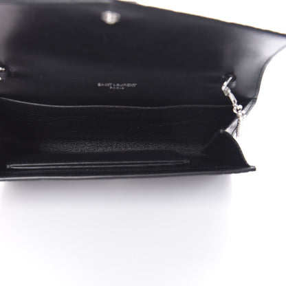 Saint Laurent Calfskin Crocodile Embossed Monogram Uptown Chain Wallet Black 7 of 12