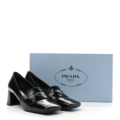 Prada Naplak Metal Triangle Logo Square Toe 55mm Loafer Pumps 36.5 Black 9 of 9