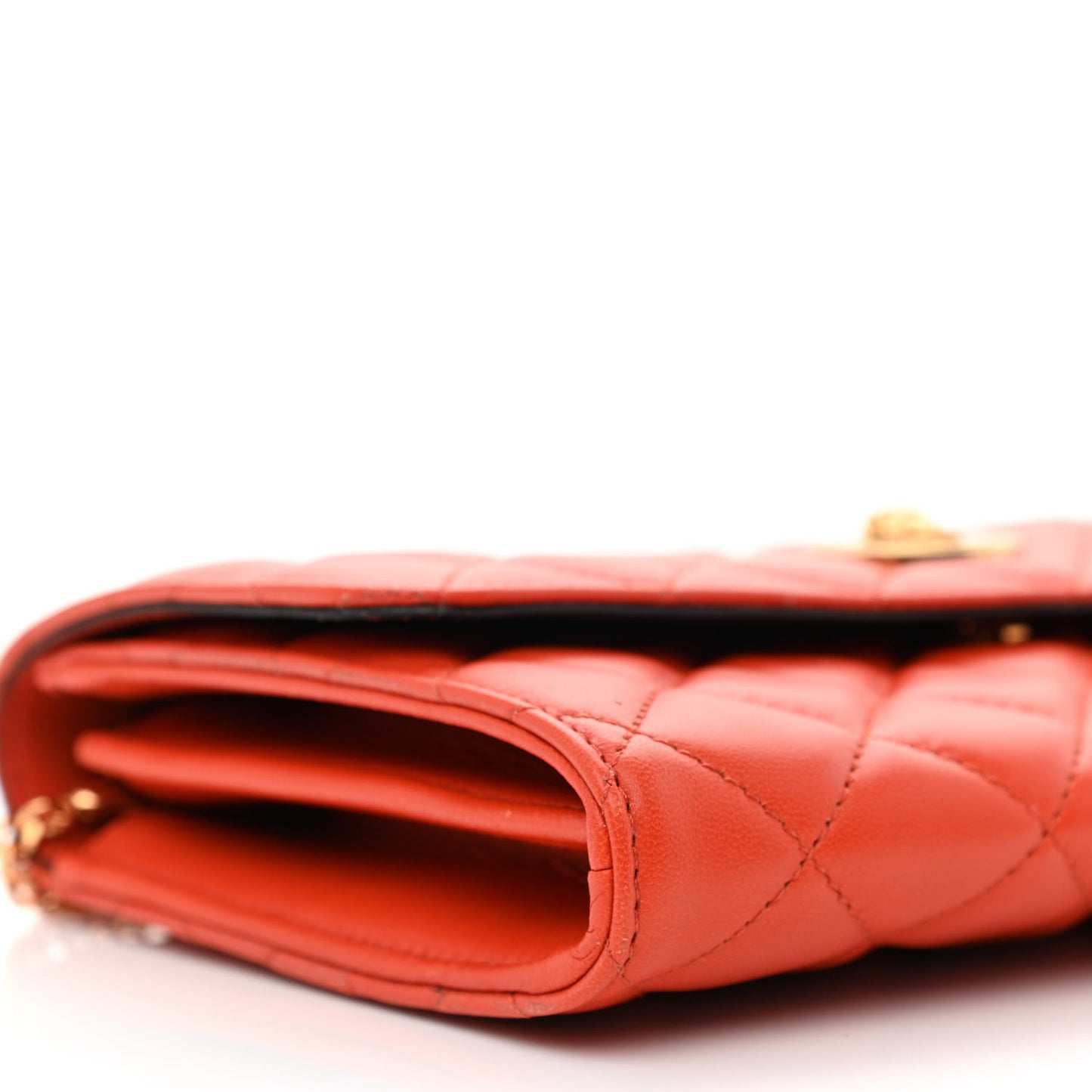 Lambskin Quilted Medusa Wallet On Chain Crossbody Dark Orange