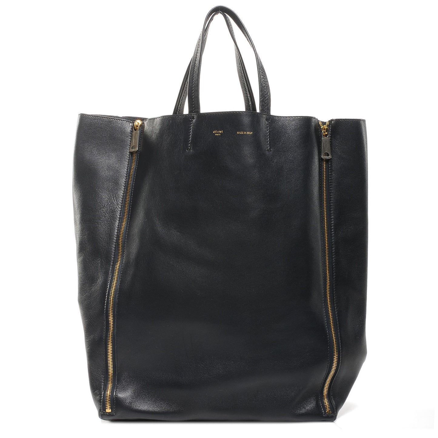 Lambskin Vertical Zip Gusset Cabas Black