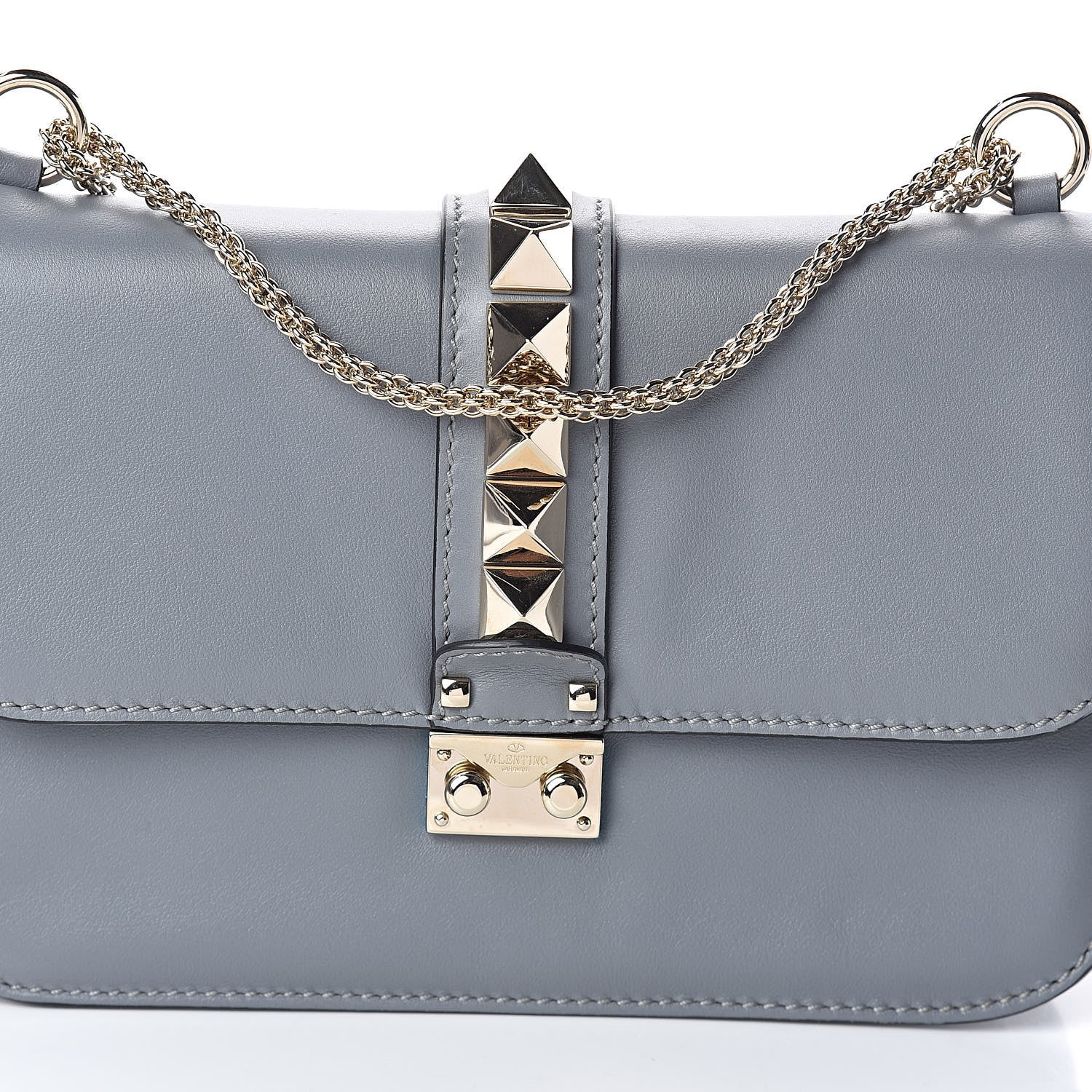 Valentino Garavani Vitello Medium Glam Lock Rockstud Flap Light Stone 7 of 9