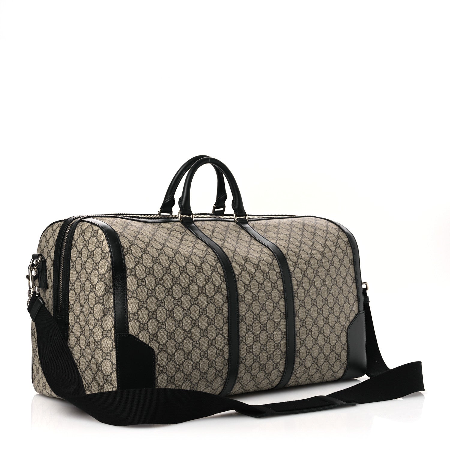 Gucci GG Supreme Monogram Selleria Calfskin Large Duffle Beige Ebony Black 3 of 10