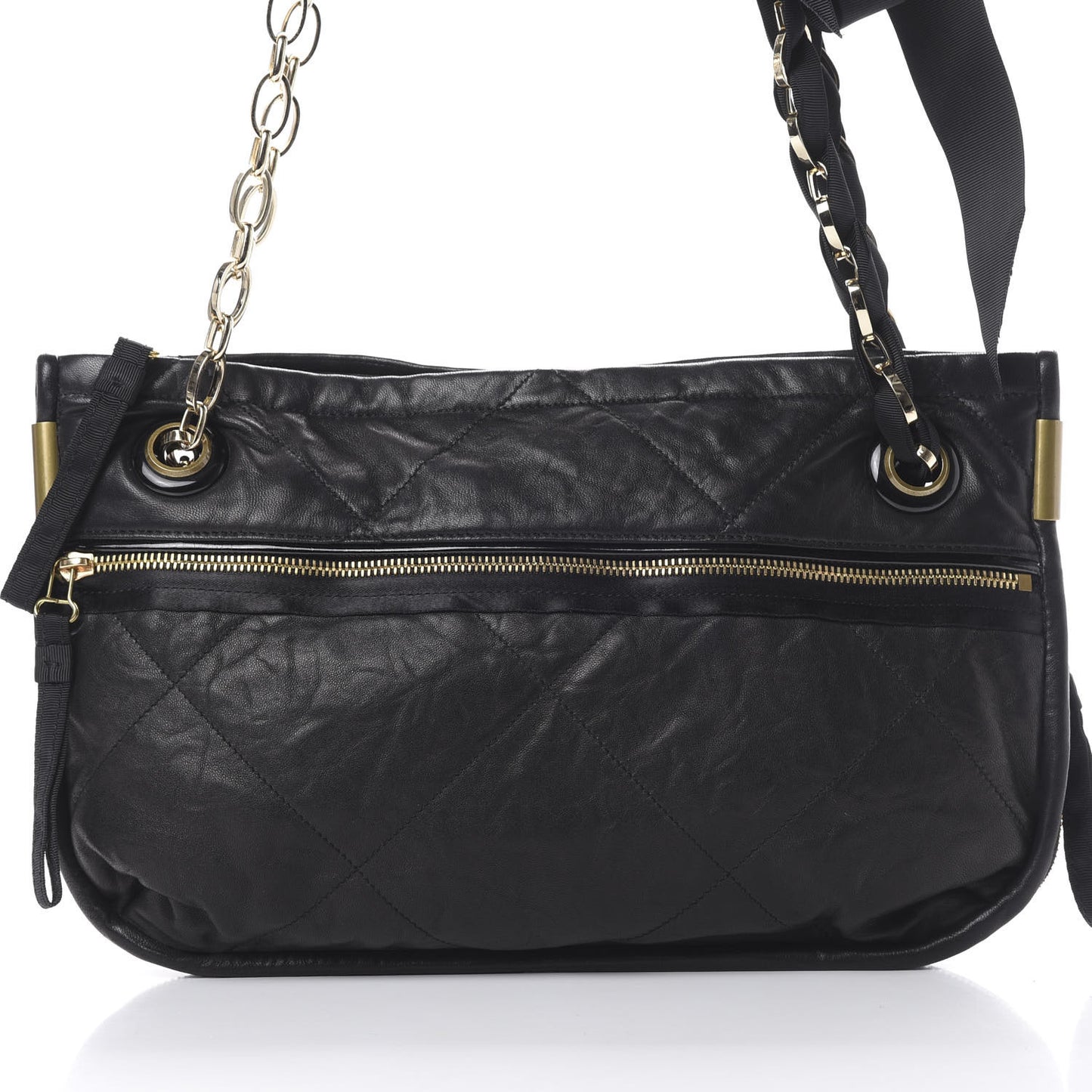 Lambskin Quilted Medium Amalia Shoulder Bag Black