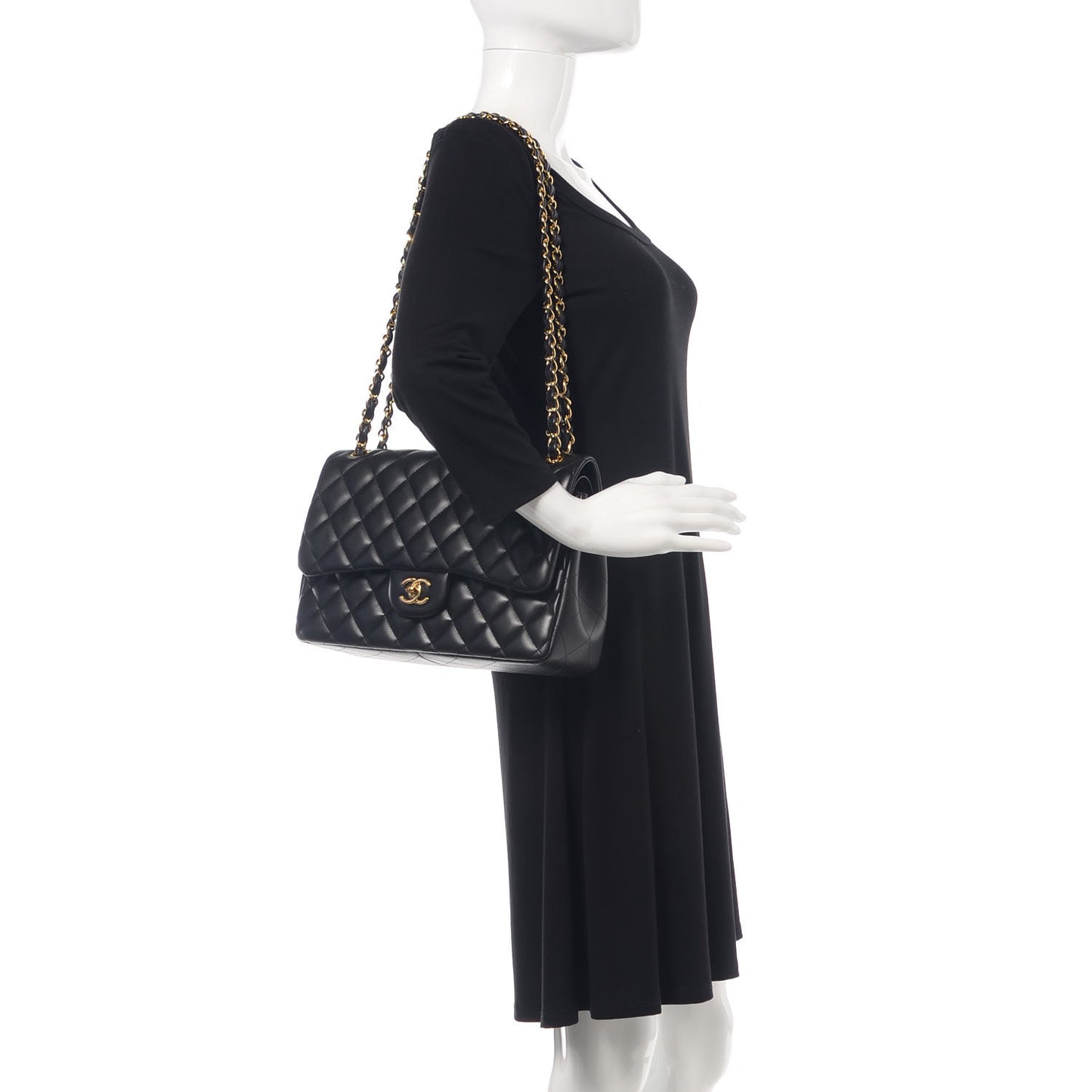 Lambskin Quilted Jumbo Double Flap Black