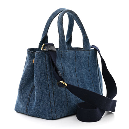 Prada Denim Small Logo Tote Bleu 3 of 11