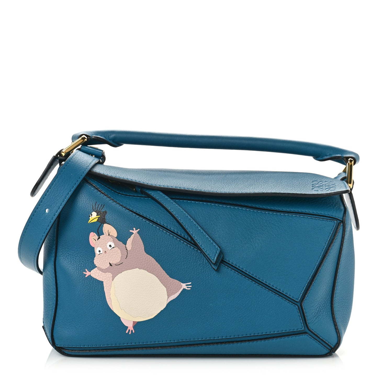 X SPIRITED AWAY Calfskin Bo Mouse Small Puzzle Bag Lagoon Blue