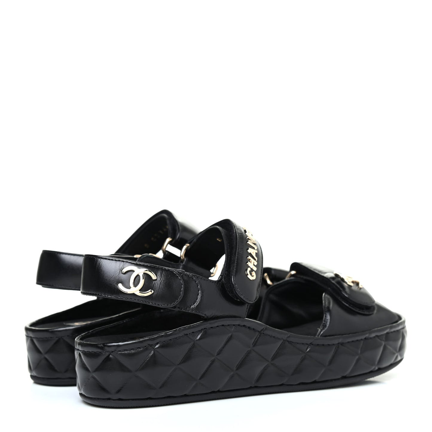Shiny Calfskin Logo Platform Sandals 37 Black