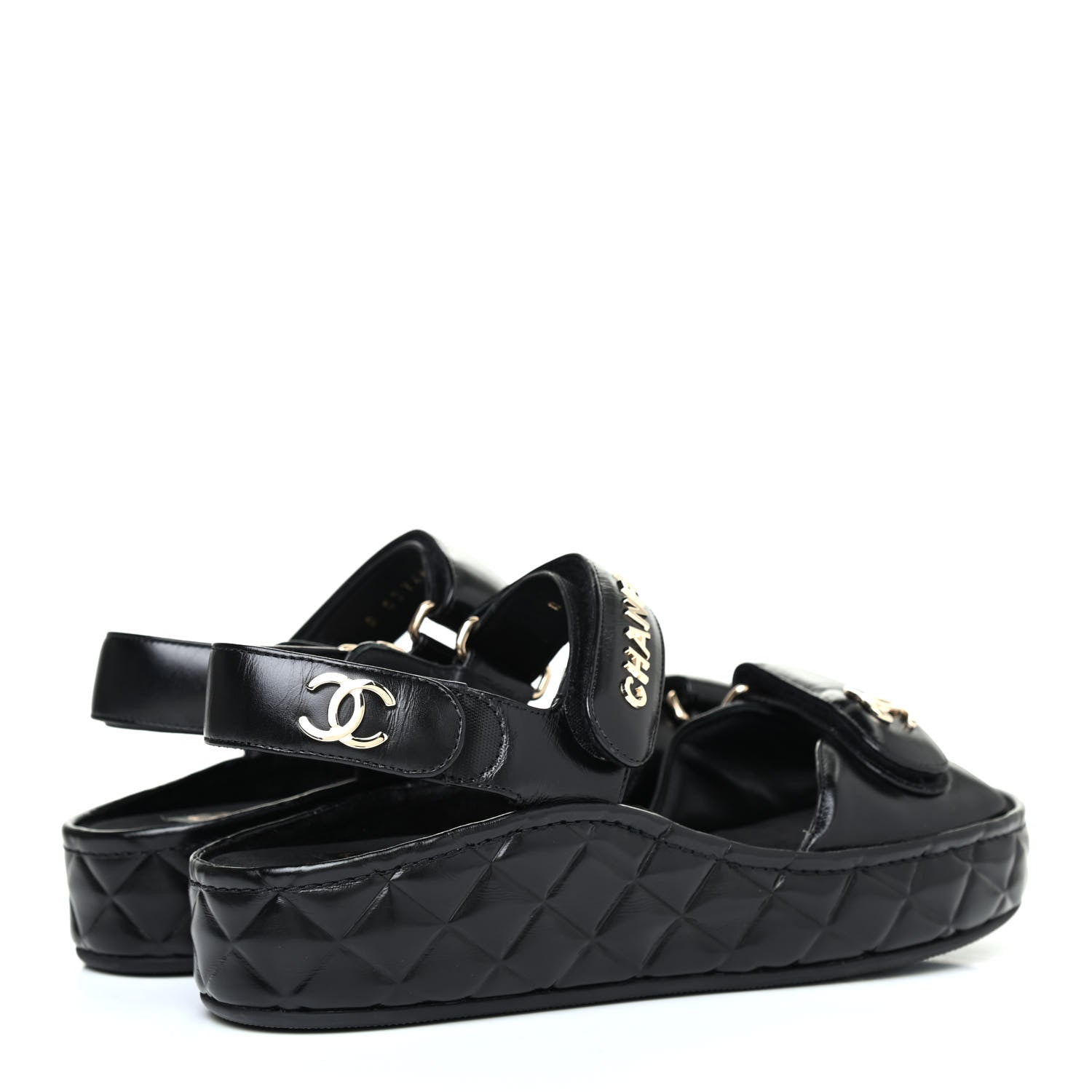 Chanel Shiny Calfskin Logo Platform Sandals 37 Black 3 of 4