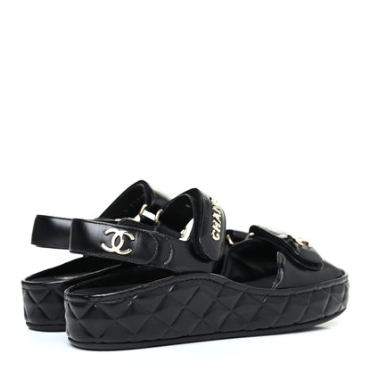 Chanel Shiny Calfskin Logo Platform Sandals 37 Black 3 of 4