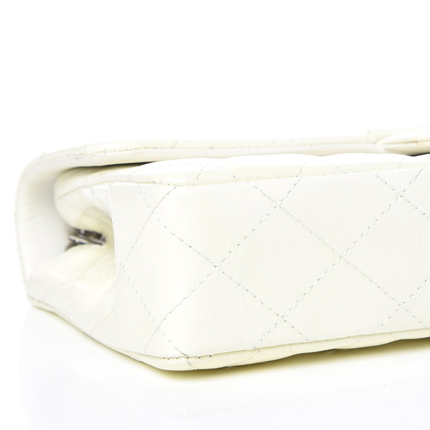 Distressed Patent Calfskin Quilted East West Flap White