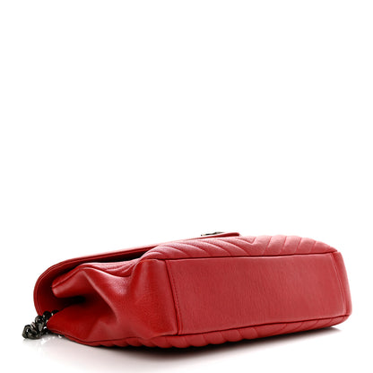Saint Laurent Sheepskin Matelasse Chevron Large College Monogram Satchel Rouge 4 of 12