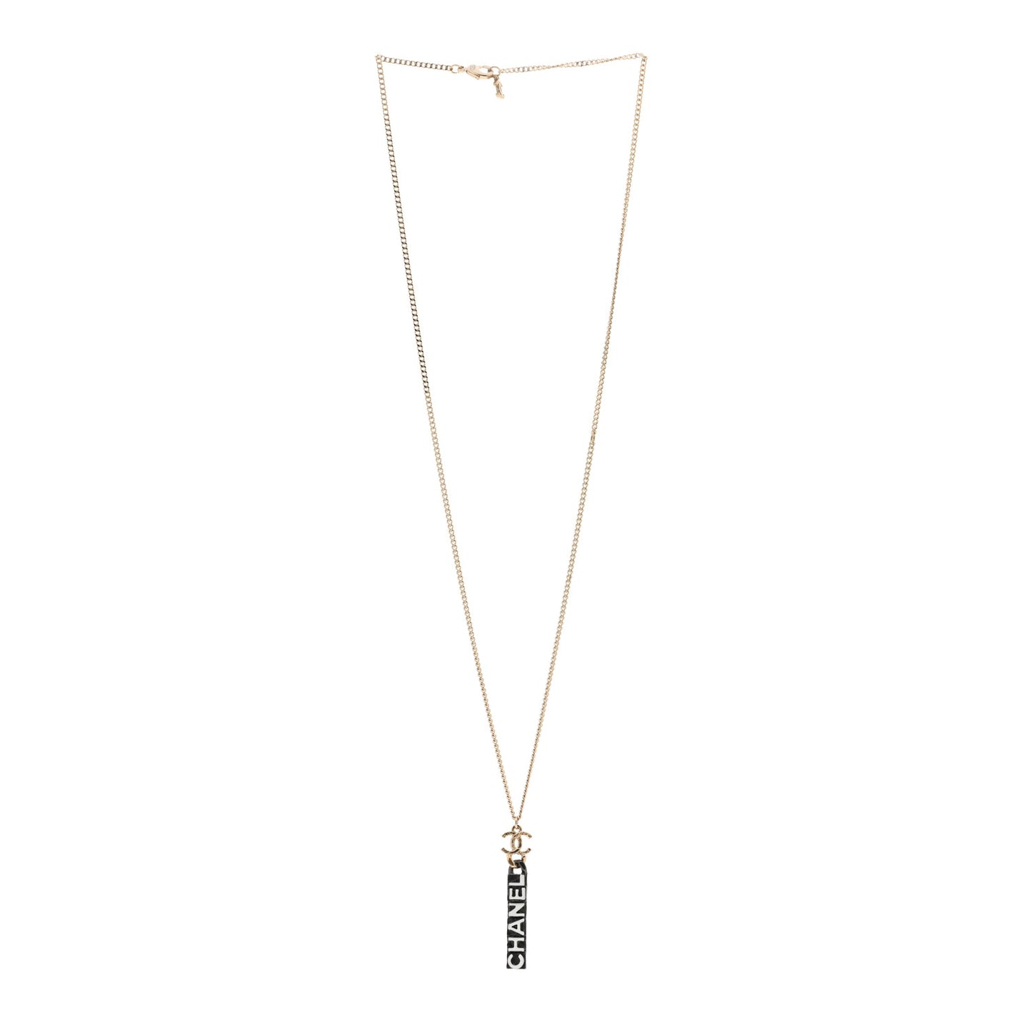 Enamel CC Logo Chain Necklace Ruthenium White
