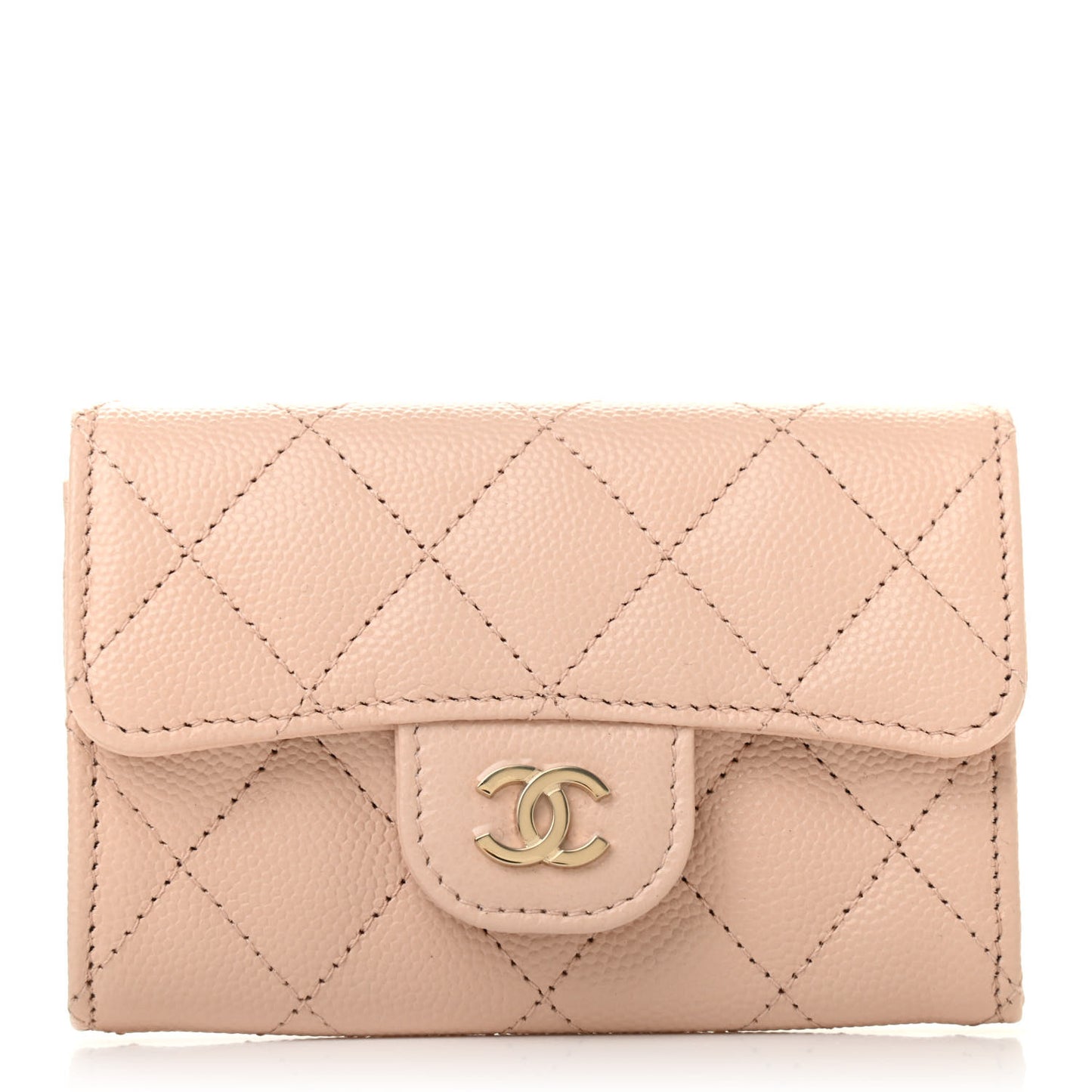 Caviar Quilted Flap Card Holder Wallet Beige