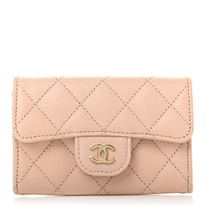 Chanel Caviar Quilted Flap Card Holder Wallet Beige 1 of 8