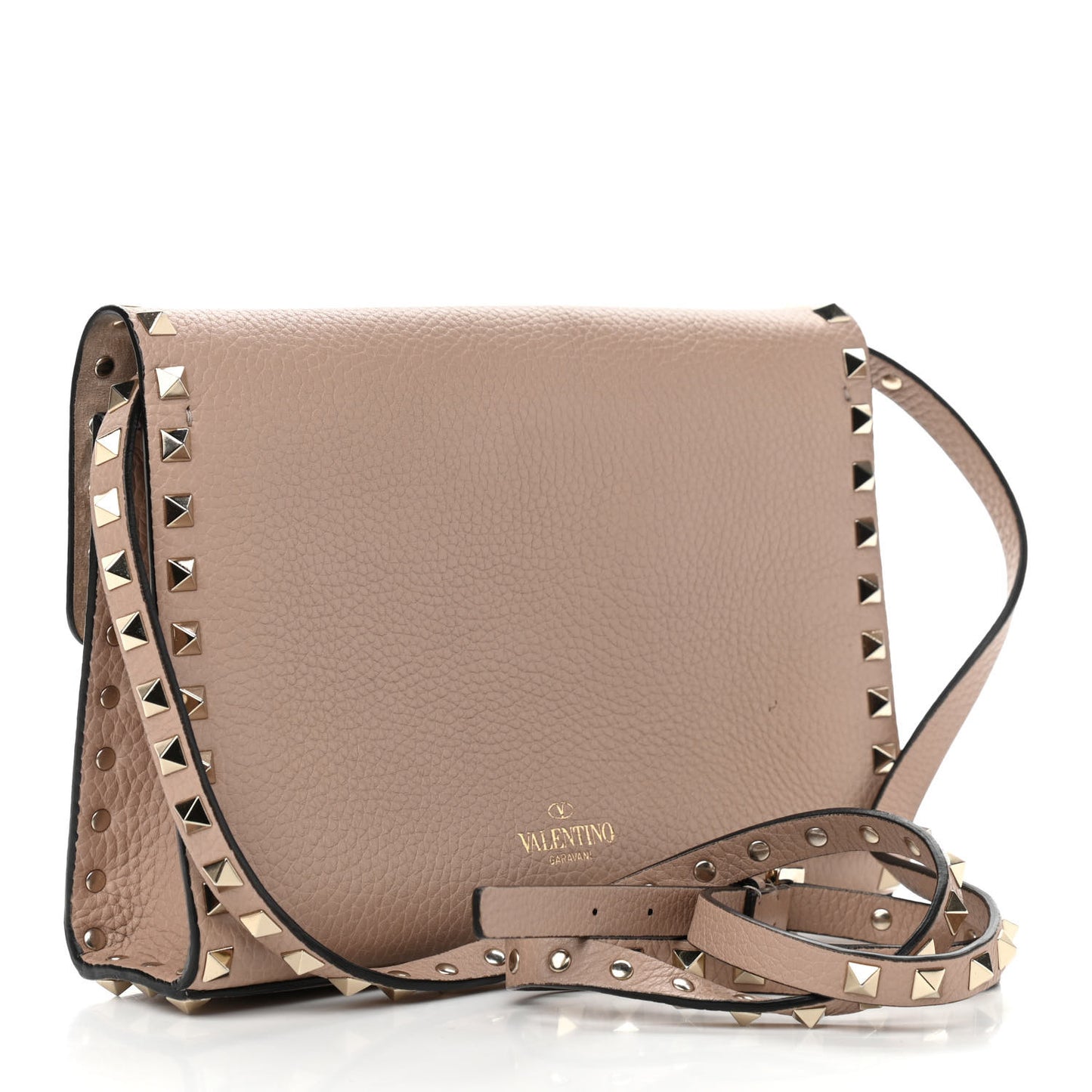 Pebbled Calfskin Medium Rockstud Flip Lock Crossbody Bag Poudre