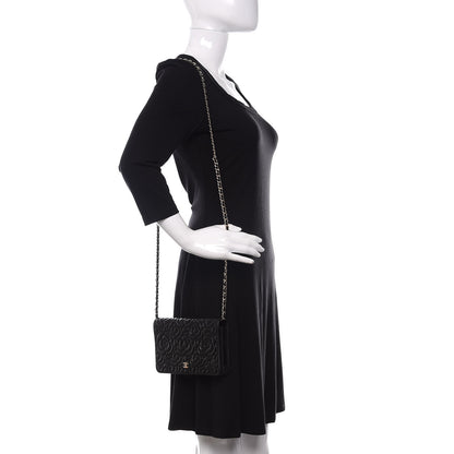 Chanel Caviar Camellia Embossed Wallet On Chain WOC Black 2 of 11