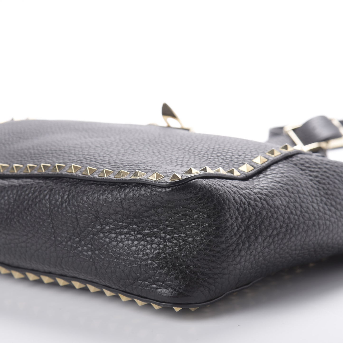 Pebbled Calfskin Rockstud Flip Lock Flap Messenger Satchel Black