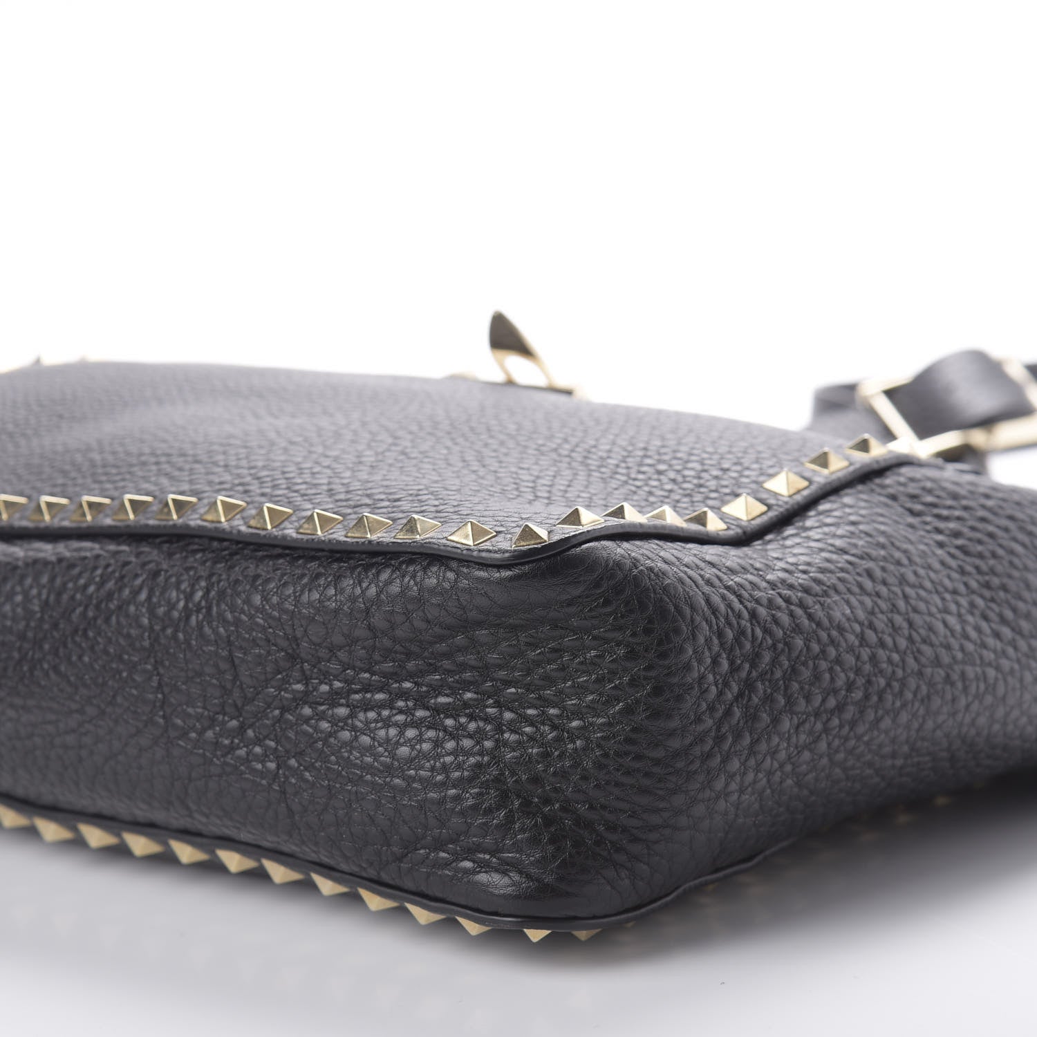 Valentino Garavani Pebbled Calfskin Rockstud Flip Lock Flap Messenger Satchel Black 7 of 12