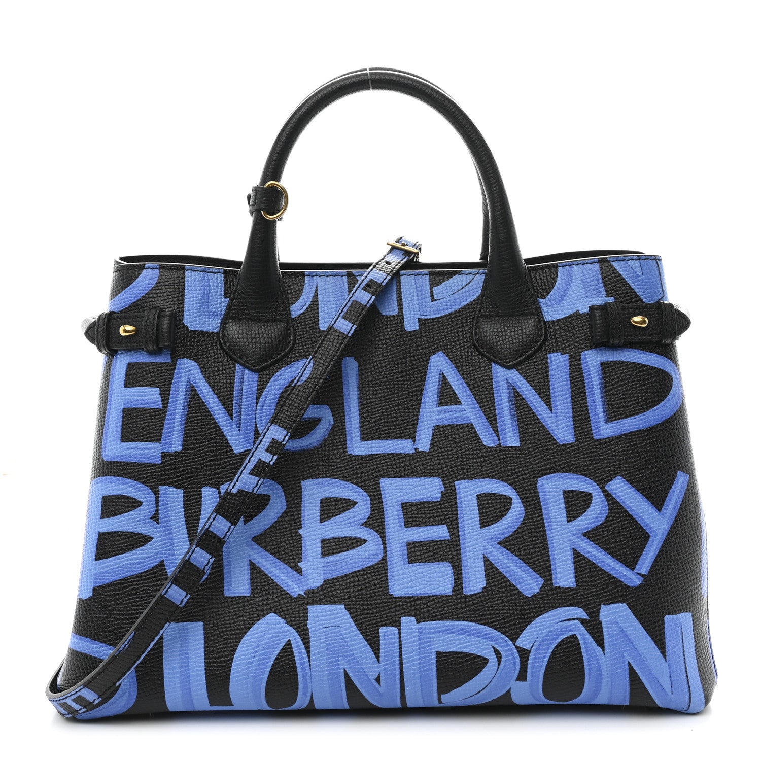 Burberry Grainy Calfskin Graffiti Print Medium Banner Tote Black 1 of 11