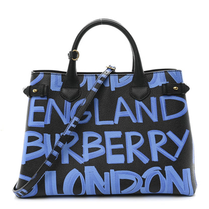 Burberry Grainy Calfskin Graffiti Print Medium Banner Tote Black 1 of 11