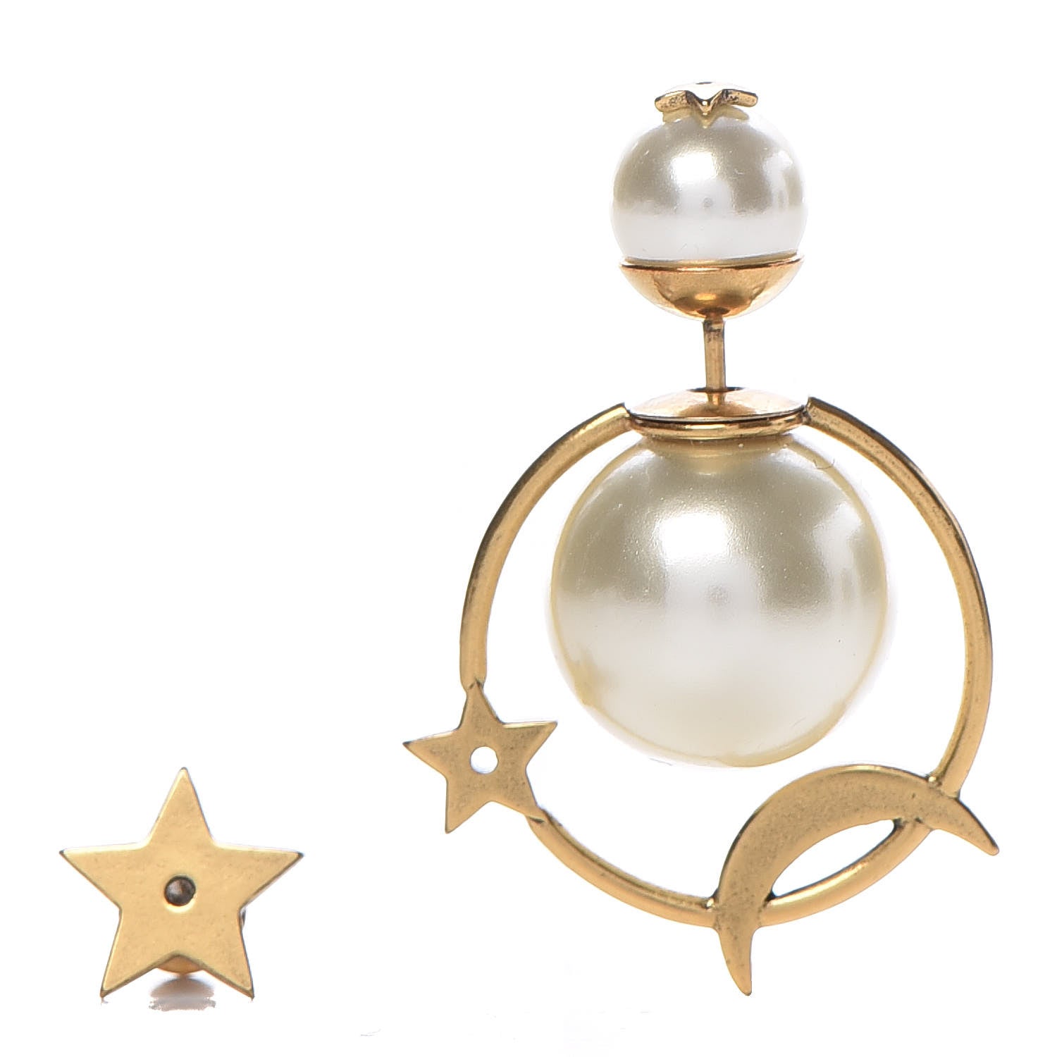 Christian Dior Pearl Dior Astre Lunaire Tribales Asymmetric Earrings Gold 1 of 4