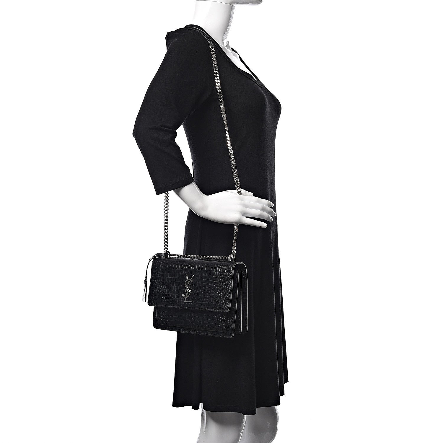 Saint Laurent Calfskin Crocodile Embossed Medium Monogram Sunset Black 2 of 10