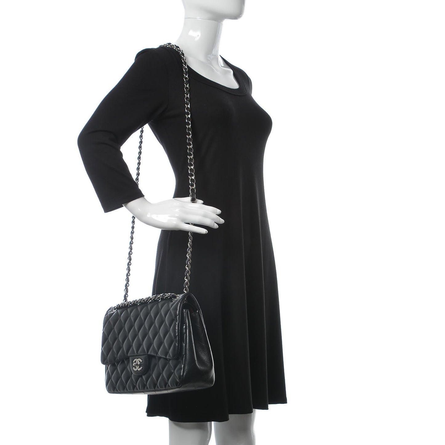 Lambskin Quilted Jumbo Double Flap Black