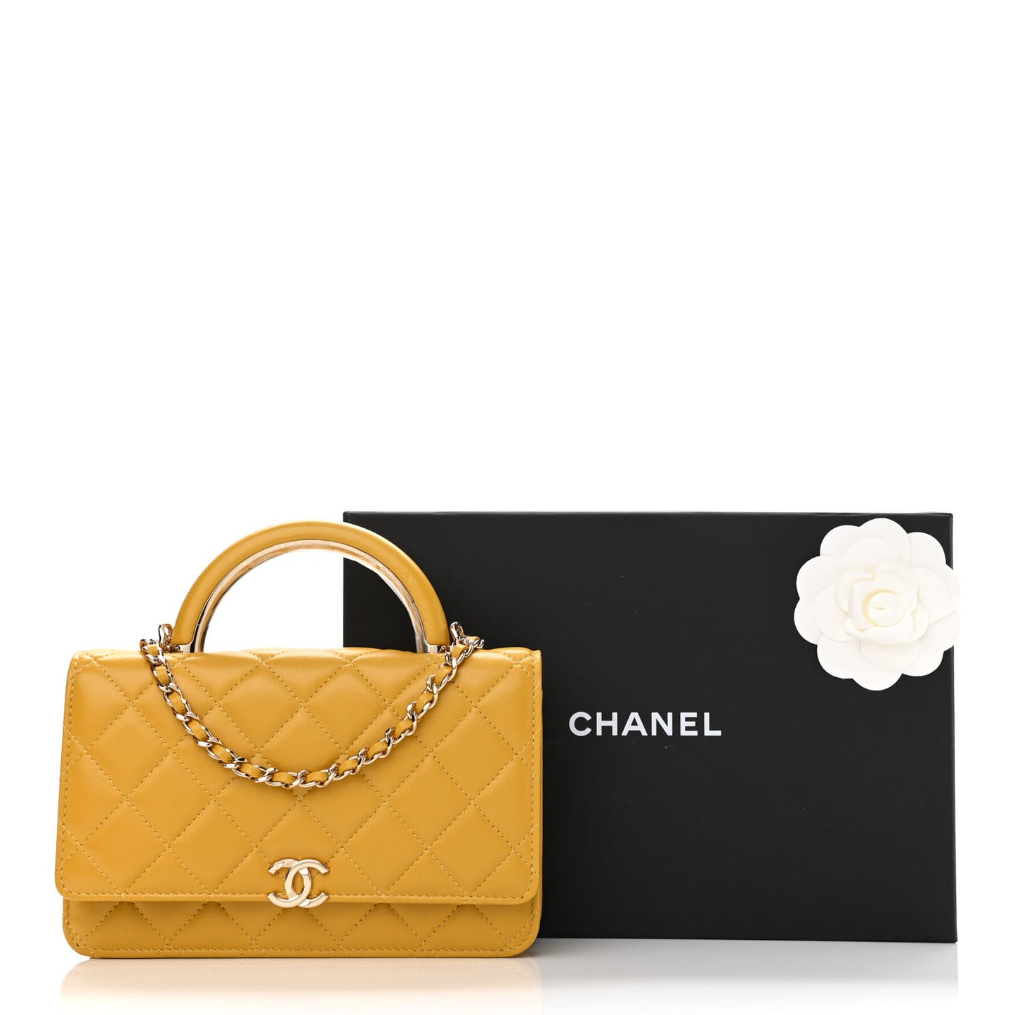 Lambskin Quilted Top Handle Wallet On Chain WOC Yellow