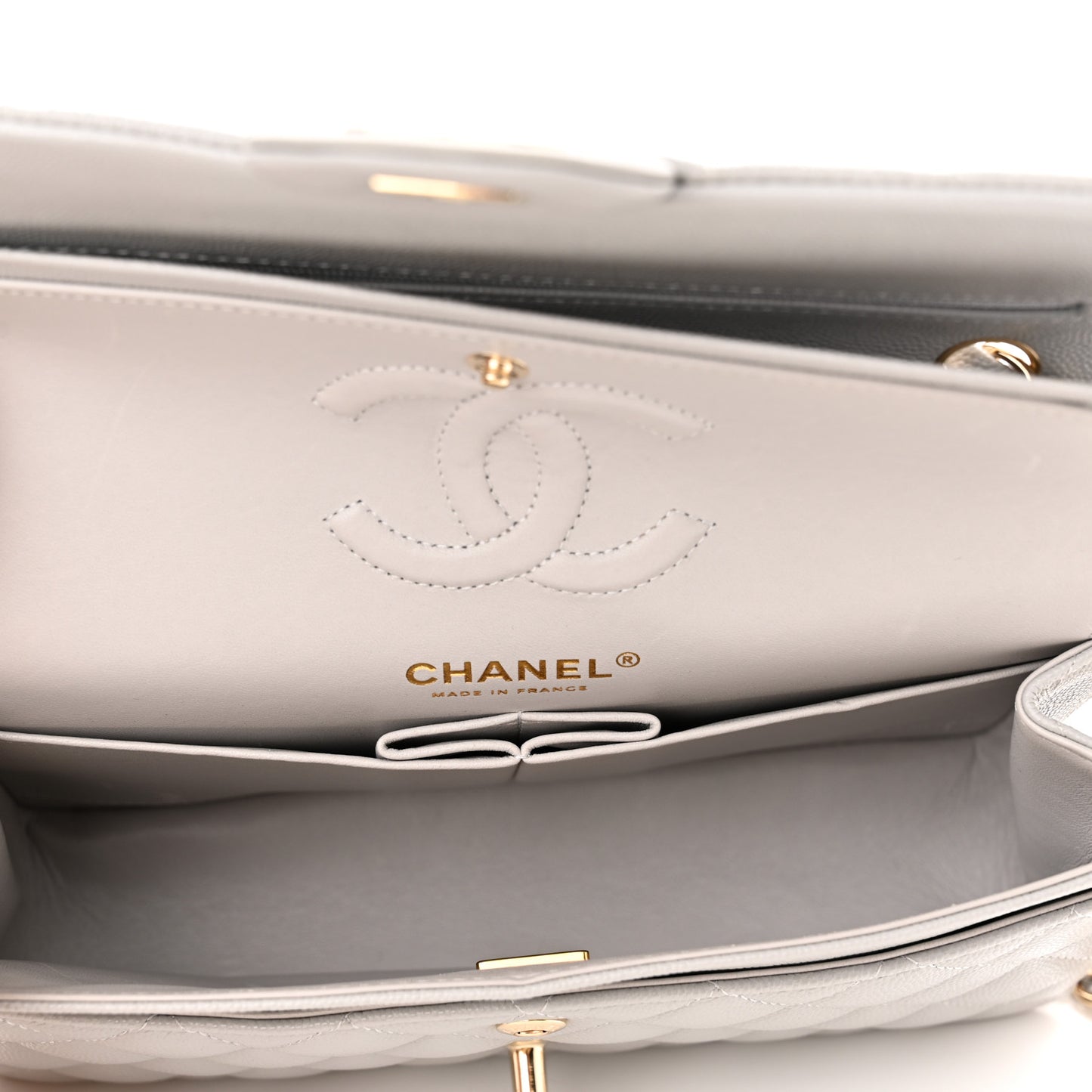 Caviar Quilted Small Double Flap Grey