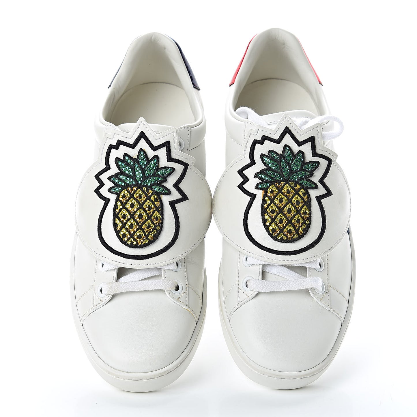 Calfskin Ayers Crystal Web Pineapple Embroidered Womens New Ace Sneakers 36 White