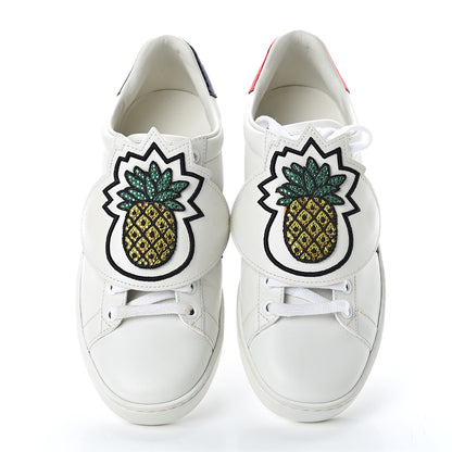 Gucci Calfskin Ayers Crystal Web Pineapple Embroidered Womens New Ace Sneakers 36 White 5 of 12