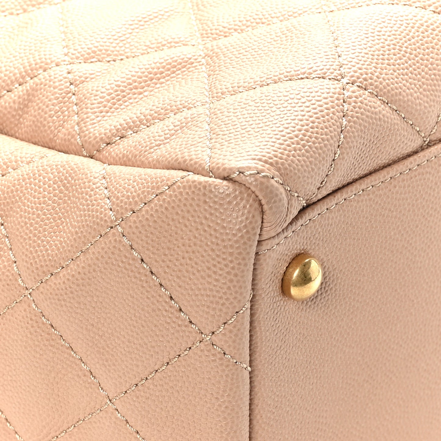 Caviar Quilted Large Coco Handle Shopping Tote Beige