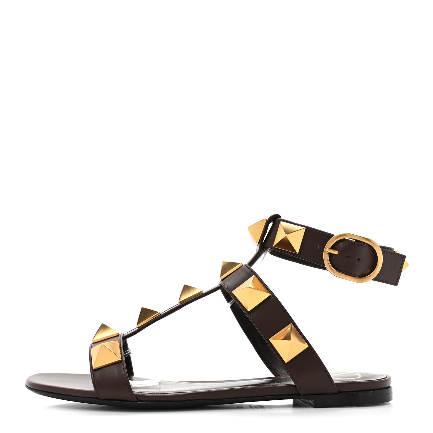 Calfskin Roman Stud Ankle Strap Flat Sandals 37 Fondant