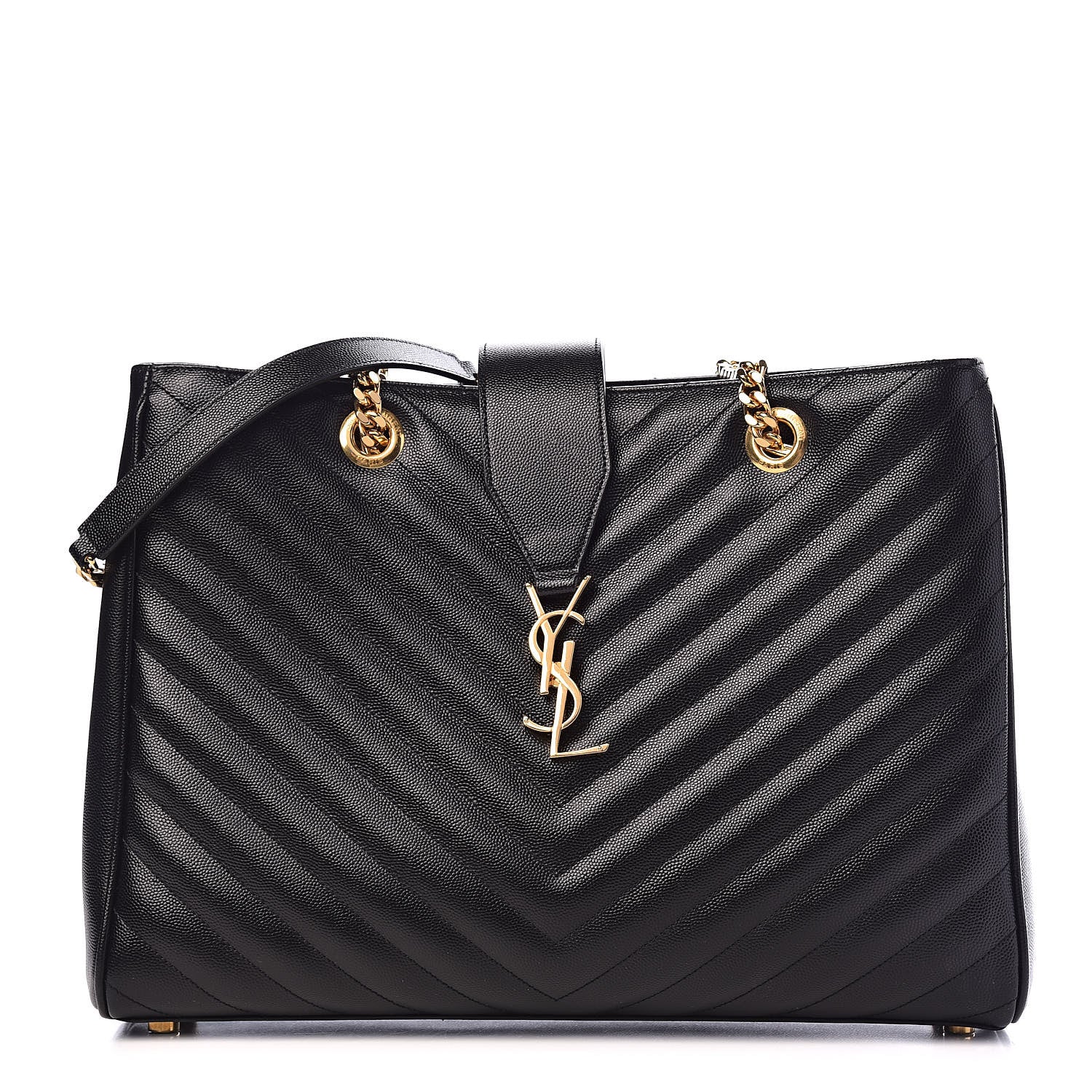 Saint Laurent Grain De Poudre Matelasse Chevron Monogram Shopping Bag Black 1 of 14