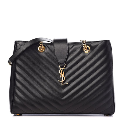 Saint Laurent Grain De Poudre Matelasse Chevron Monogram Shopping Bag Black 1 of 14